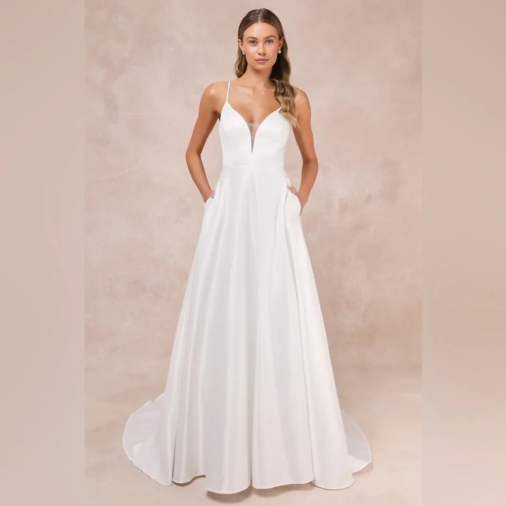 Lulus Exceptional Passion White Satin Cutout Maxi Dress With Pockets LARGE NEW